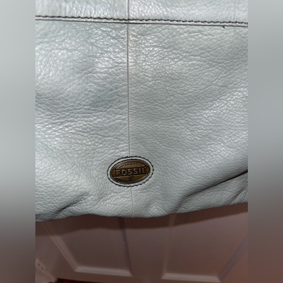 FOSSIL EXPLORER FOLD OVER LIGHT BLUE LEATHER SHOULDER TOTE HANDBAG ZB5258 - Picture 5 of 11